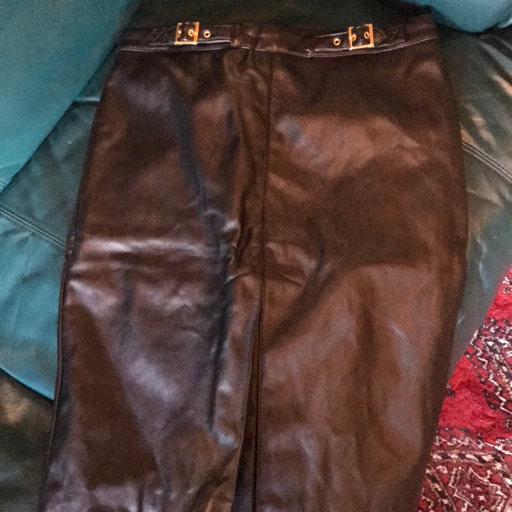 Faux black leather skirt